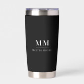 Schwarz-weißer Name für benutzerdefinierte Monogra Thermobecher (Vorderseite)