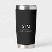 Schwarz-weißer Name für benutzerdefinierte Monogra Thermobecher (Rückseite)