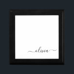 Schwarz-weißer Name für das Girl-Monogramm Erinnerungskiste<br><div class="desc">Schwarz und Weiß einfache Skript Monogram Name Jewelry Keepake Box. Dies macht den perfekten Abschluss,  Geburtstag,  Hochzeit,  Brautparty,  Jubiläum,  Babydusche oder Junggeselinnen-Abschied Geschenk für jemanden,  die Lieben glamourösen Luxus und schicke Stile.</div>