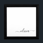 Schwarz-weißer Name für das Girl-Monogramm Erinnerungskiste<br><div class="desc">Schwarz und Weiß einfache Skript Monogram Name Jewelry Keepake Box. Dies macht den perfekten Abschluss,  Geburtstag,  Hochzeit,  Brautparty,  Jubiläum,  Babydusche oder Junggeselinnen-Abschied Geschenk für jemanden,  die Lieben glamourösen Luxus und schicke Stile.</div>
