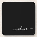 Schwarz-weißer Name für das Girl-Monogramm Getränkeuntersetzer<br><div class="desc">Untersetzer für einfache,  schwarze und weiße Skripte Monogram Name Paper. Dies macht den perfekten Abschluss,  Geburtstag,  Hochzeit,  Brautparty,  Jubiläum,  Babydusche oder Junggeselinnen-Abschied Geschenk für jemanden,  die Lieben glamourösen Luxus und schicke Stile.</div>
