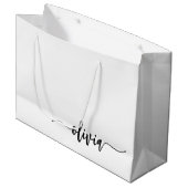 Schwarz-weißer Name für das Girl-Monogramm Große Geschenktüte (Vorderseite Schrägansicht)