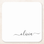 Schwarz-weißer Name für das Girl-Monogramm Rechteckiger Pappuntersetzer<br><div class="desc">Untersetzer für einfache,  schwarze und weiße Skripte Monogram Name Paper. Dies macht den perfekten Abschluss,  Geburtstag,  Hochzeit,  Brautparty,  Jubiläum,  Babydusche oder Junggeselinnen-Abschied Geschenk für jemanden,  die Lieben glamourösen Luxus und schicke Stile.</div>