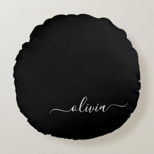 Schwarz-weißer Name für das Girl-Monogramm Rundes Kissen