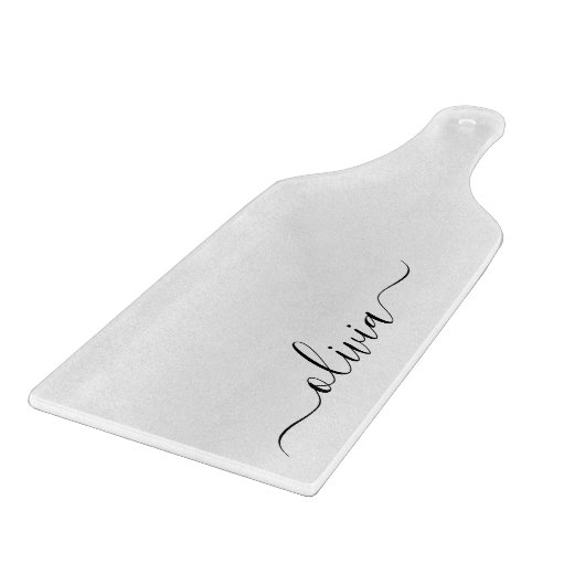 Schwarz-weißer Name für das Girl-Monogramm Schneidebrett (Ecke)