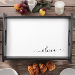 Schwarz-weißer Name für das Girl-Monogramm Serviertablett<br><div class="desc">Serviertablett für den Namen eines Monogramms (Name Place) in Schwarz und Weiß. Dies macht den perfekten Abschluss,  Geburtstag,  Hochzeit,  Brautparty,  Jubiläum,  Babydusche oder Junggeselinnen-Abschied Geschenk für jemanden,  die Lieben glamourösen Luxus und schicke Stile.</div>