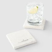 Schwarz-weißer Name für das Girl-Monogramm Steinuntersetzer (Seitenansicht)