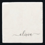 Schwarz-weißer Name für das Girl-Monogramm Steinuntersetzer<br><div class="desc">Schwarz und Weiß einfache Script Monogram Name Stone Tile. Das macht den perfekten Abschluss,  süßen 16 Geburtstag,  Hochzeit,  Brautparty,  Jubiläum,  Babydusche oder Junggeselinnen-Abschied Geschenk für jemanden,  die Lieben glamourösen Luxus und schicke Stile.</div>