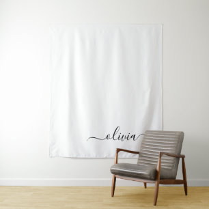 Schwarz-weißer Name für das Girl-Monogramm Wandteppich