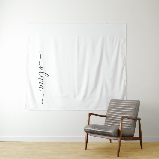 Schwarz-weißer Name für das Girl-Monogramm Wandteppich (Beispiel (Horizontal))