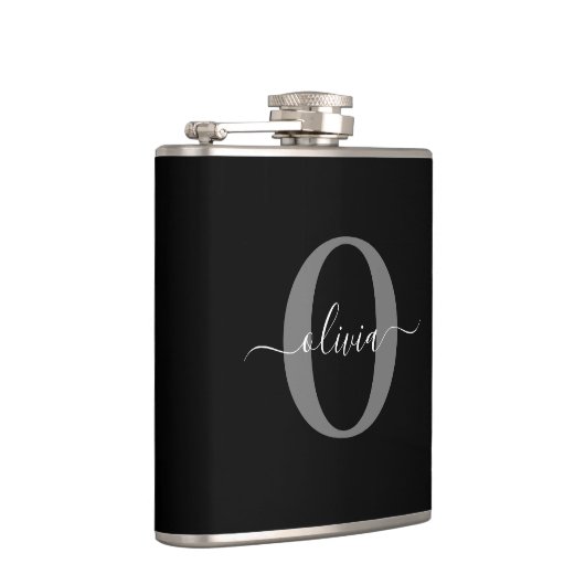 Schwarz-weißer Name für Monogramm-Skript Flachmann (Rechts)