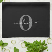 Schwarz-weißer Name für Monogramm-Skript Geschirrtuch (Gefaltet)