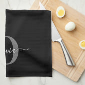 Schwarz-weißer Name für Monogramm-Skript Geschirrtuch (Viertel Falte)