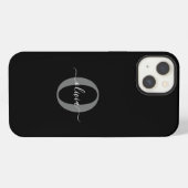 Schwarz-weißer Name für Monogramm-Skript iPhone Hülle (Rückseite (Horizontal))