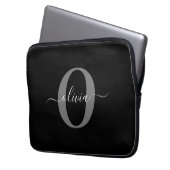 Schwarz-weißer Name für Monogramm-Skript Laptopschutzhülle (Vorderseite Links)