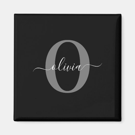Schwarz-weißer Name für Monogramm-Skript Magnet (Vorne)