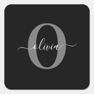 Schwarz-weißer Name für Monogramm-Skript Quadratischer Aufkleber