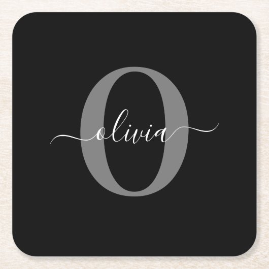 Schwarz-weißer Name für Monogramm-Skript Rechteckiger Pappuntersetzer (Vorderseite)