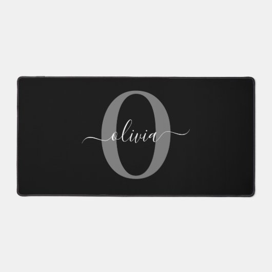 Schwarz-weißer Name für Monogramm-Skript Schreibtischunterlage (Vorderseite)