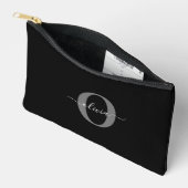 Schwarz-weißer Name für Monogramm-Skript Zubehörtasche (Offen)