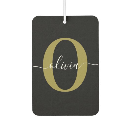 Schwarz-weißer Name für personalisierte Monogramm- Autolufterfrischer (Vorderseite)