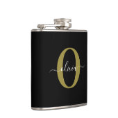 Schwarz-weißer Name für personalisierte Monogramm- Flachmann (Rechts)