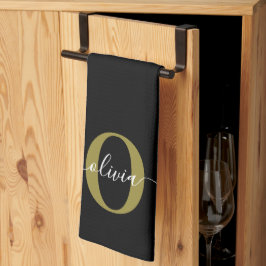 Schwarz-weißer Name für personalisierte Monogramm- Geschirrtuch