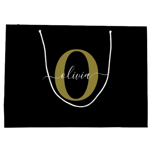 Schwarz-weißer Name für personalisierte Monogramm- Große Geschenktüte (Rückseite)