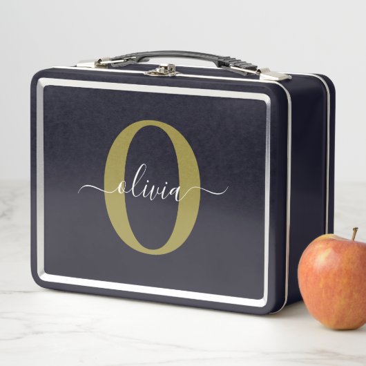 Schwarz-weißer Name für personalisierte Monogramm- Metall Brotdose (Beispiel)