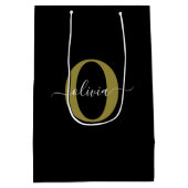 Schwarz-weißer Name für personalisierte Monogramm- Mittlere Geschenktüte (Rückseite)