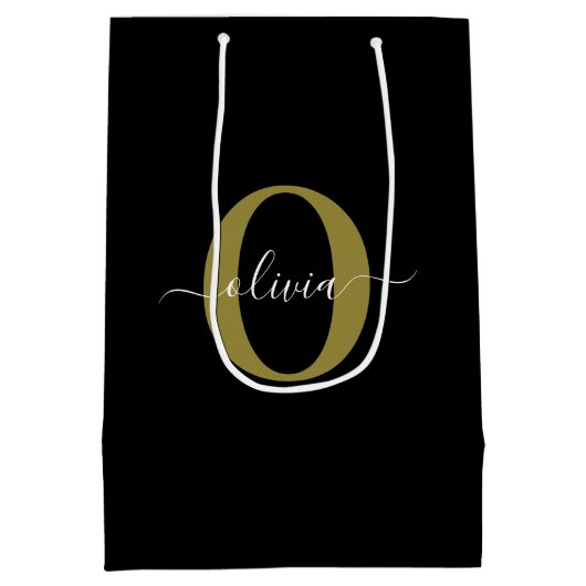 Schwarz-weißer Name für personalisierte Monogramm- Mittlere Geschenktüte (Rückseite)