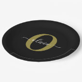 Schwarz-weißer Name für personalisierte Monogramm- Pappteller (Schrägansicht)
