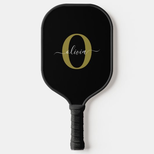 Schwarz-weißer Name für personalisierte Monogramm- Pickleball Schläger (Vorderseite)
