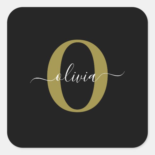 Schwarz-weißer Name für personalisierte Monogramm- Quadratischer Aufkleber (Vorderseite)