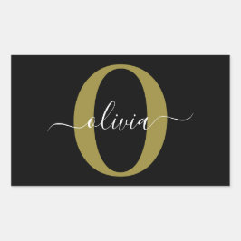 Schwarz-weißer Name für personalisierte Monogramm- Rechteckiger Aufkleber