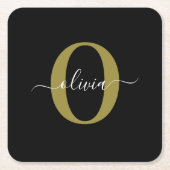 Schwarz-weißer Name für personalisierte Monogramm- Rechteckiger Pappuntersetzer (Vorderseite)