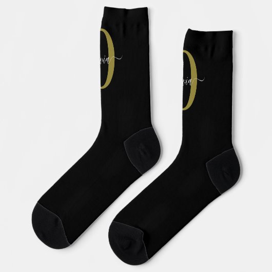 Schwarz-weißer Name für personalisierte Monogramm- Socken (Linkes Detail)