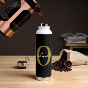Schwarz-weißer Name für personalisierte Monogramm- Trinkflasche