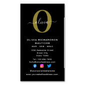 Schwarz-weißer Name für vertikale Monogramm-Skript Magnetische Visitenkarte (Vorderseite Vertikal)