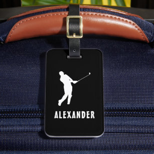 Schwarz-weißer Name Male Golf Player Golfer Gepäckanhänger