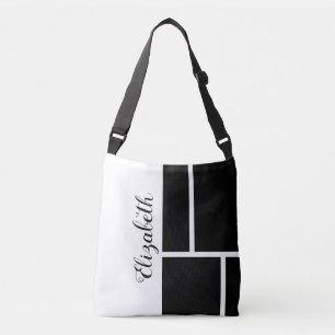 Schwarz-weißer Name Mondrian Inspiriert Farbblock Tragetaschen Mit Langen Trägern