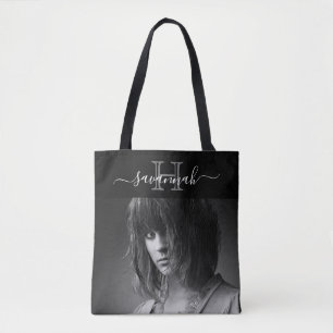 Schwarz weißer Name Monogramm Initial Schriftfoto Tasche