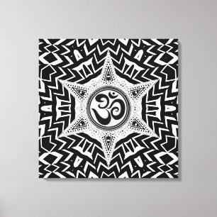 Schwarz-weißer Om Star Trip Mandala Canvas Leinwanddruck
