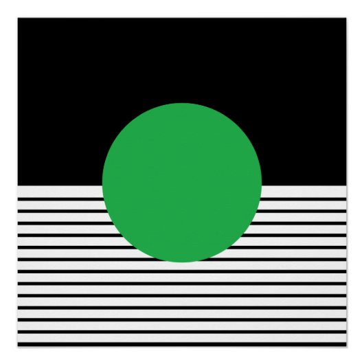 Schwarz-weißer Op Art Green Circle Poster (Vorderseite)