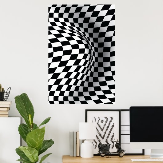 Schwarz-weißer optisches Illustrationsdruck abstra Poster (Heimbüro)