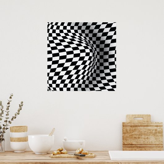 Schwarz-weißer optisches Illustrationsdruck abstra Poster (Küche)