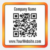 Schwarz-weißer Orange Gradient Text QR Code Quadratischer Aufkleber (Vorderseite)