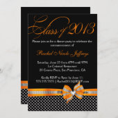 Schwarz-weißer Orange Polka Dot Abschluss Einladun Einladung (Vorne/Hinten)