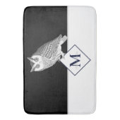 Schwarz-weißer Owl Grey Monogram Name Badezimmer Badematte (Vorderseite Vertikal)