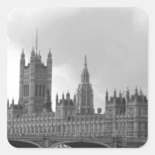 Schwarz-weißer Palast von Westminster Quadratischer Aufkleber